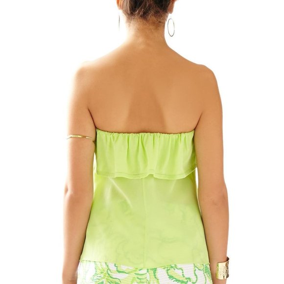 $108 LILLY PULITZER Dew Drop LIME GREEN Ruffled GINNY Strapless Top SILK ( XXS ) - Picture 2 of 2